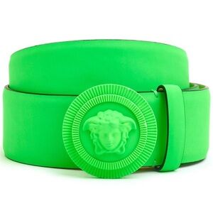 NEW VERSACE La Medusa Coin Logo Highlighter Green Leather Designer Belt 70/28